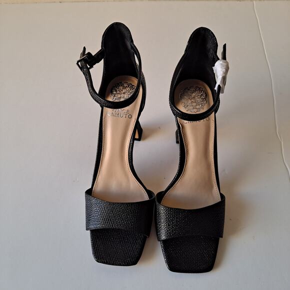 NWB Vince Camuto Reesera Leather Two Piece Heeled Sandals Black Womens Size 8.5 - Picture 3 of 14